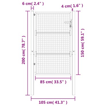 vidaXL Πύλη Κήπου Ανθρακί 105 x 200 εκ. Ατσάλινη
