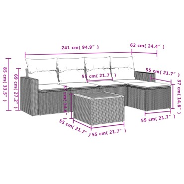vidaXL Σετ Καναπέ Κήπου 6 τεμ. Μικτό Μπεζ Συνθετικό Ρατάν με Μαξιλάρια 55x55cm