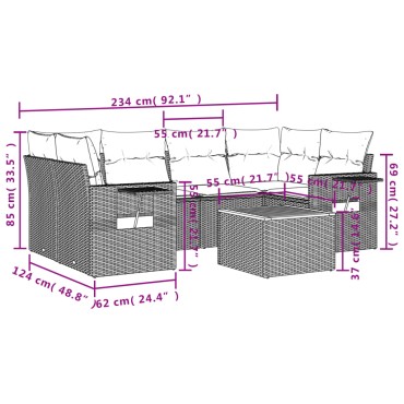 vidaXL Σετ Σαλονιού Κήπου 7 τεμ. Γκρι Συνθετικό Ρατάν με Μαξιλάρια 55x55cm