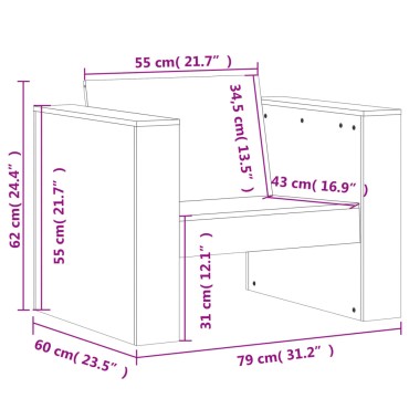 vidaXL Καναπές Κήπου 79x60x62cm από Μασίφ Ξύλο Πεύκου