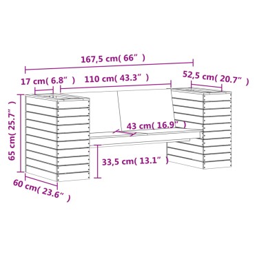 vidaXL Ζαρντινιέρα Παγκάκι Καφέ 167,5x60x65cm Μασίφ Ξύλο Πεύκου