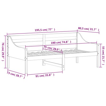vidaXL Κρεβάτι ημέρας χωρίς στρώμα 75x190 cm Στερεό ξύλο πεύκο