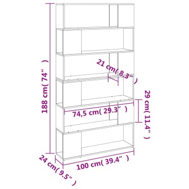 vidaXL Βιβλιοθήκη/Διαχωριστικό Χώρου Γκρι Sonoma 100x24x188cm 1 τεμ.