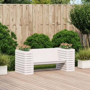 vidaXL Ζαρντινιέρα Παγκάκι Λευκή 167,5x60x65cm Μασίφ Ξύλο Πεύκου