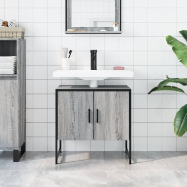 vidaXL Ντουλάπι Νιπτήρα Μπάνιου Γκρι Sonoma 60x33x60cm Επεξ. Ξύλο 1 τεμ.