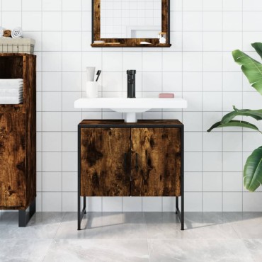 vidaXL Ντουλάπι Νιπτήρα Μπάνιου Καπνιστή Δρυς 60x33x60cm Επεξ. Ξύλο 1 τεμ.