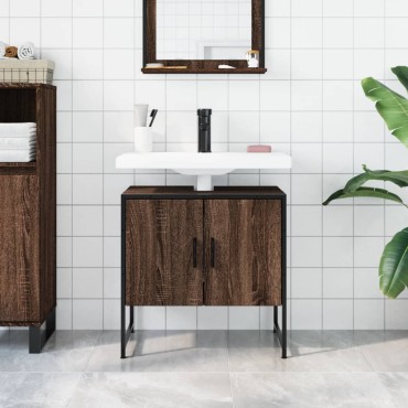 vidaXL Ντουλάπι Νιπτήρα Μπάνιου Καφέ Δρυς 60x33x60cm Επεξ. Ξύλο 1 τεμ.