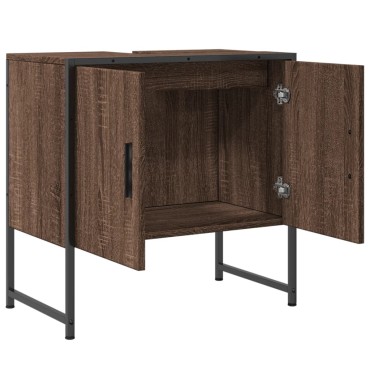 vidaXL Ντουλάπι Νιπτήρα Μπάνιου Καφέ Δρυς 60x33x60cm Επεξ. Ξύλο 1 τεμ.