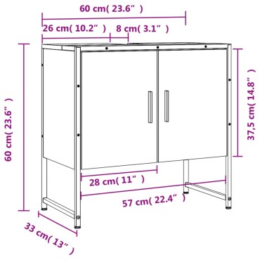 vidaXL Ντουλάπι Νιπτήρα Μπάνιου Sonoma Δρυς 60x33x60cm Επεξ. Ξύλο 1 τεμ.