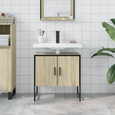 vidaXL Ντουλάπι Νιπτήρα Μπάνιου Sonoma Δρυς 60x33x60cm Επεξ. Ξύλο 1 τεμ.