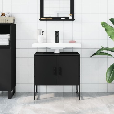 vidaXL Ντουλάπι Νιπτήρα Μπάνιου Μαύρο 60x33x60cm Επεξεργασμένο Ξύλο 1 τεμ.