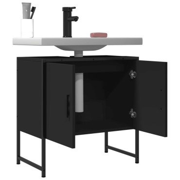 vidaXL Ντουλάπι Νιπτήρα Μπάνιου Μαύρο 60x33x60cm Επεξεργασμένο Ξύλο 1 τεμ.