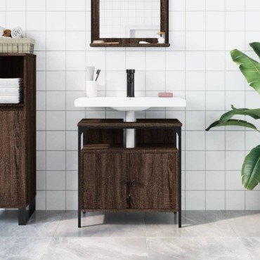 vidaXL Ντουλάπι Νιπτήρα Μπάνιου Καφέ Δρυς 60x30x60cm Επεξ. Ξύλο 1 τεμ.