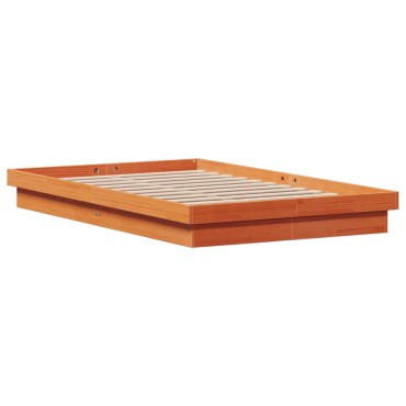 vidaXL Πλαίσιο Κρεβατιού LED Καφέ Κεριού 140x200εκ Μασίφ Ξύλο Πεύκου
