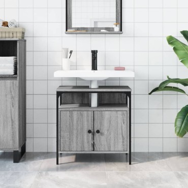 vidaXL Ντουλάπι Νιπτήρα Μπάνιου Γκρι Sonoma 60x30x60cm Επεξ. Ξύλο 1 τεμ.