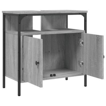 vidaXL Ντουλάπι Νιπτήρα Μπάνιου Γκρι Sonoma 60x30x60cm Επεξ. Ξύλο 1 τεμ.