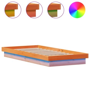 vidaXL Πλαίσιο Κρεβατιού LED Καφέ Κεριού 90x200 εκ. Μασίφ Ξύλο Πεύκου