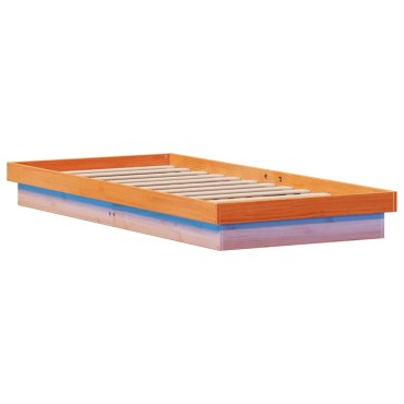 vidaXL Πλαίσιο Κρεβατιού LED Καφέ Κεριού 90x200 εκ. Μασίφ Ξύλο Πεύκου