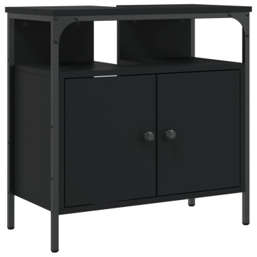 vidaXL Ντουλάπι Νιπτήρα Μπάνιου Μαύρο 60x30x60cm Επεξεργασμένο Ξύλο 1 τεμ.