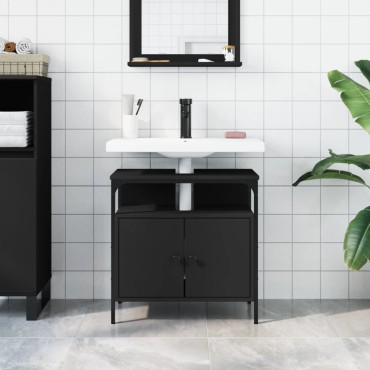 vidaXL Ντουλάπι Νιπτήρα Μπάνιου Μαύρο 60x30x60cm Επεξεργασμένο Ξύλο 1 τεμ.