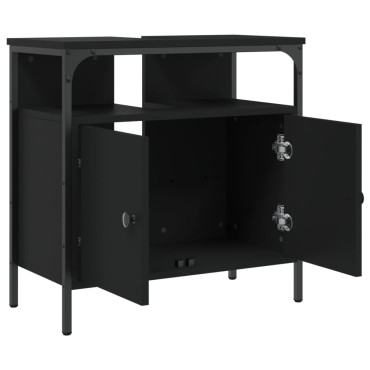 vidaXL Ντουλάπι Νιπτήρα Μπάνιου Μαύρο 60x30x60cm Επεξεργασμένο Ξύλο 1 τεμ.