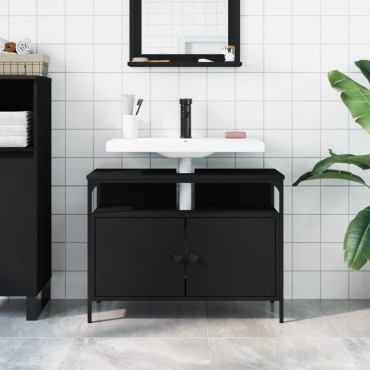 vidaXL Ντουλάπι Νιπτήρα Μπάνιου Μαύρο 80x30x60cm Επεξεργασμένο Ξύλο 1 τεμ.