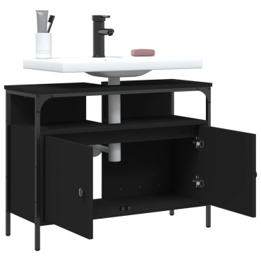 vidaXL Ντουλάπι Νιπτήρα Μπάνιου Μαύρο 80x30x60cm Επεξεργασμένο Ξύλο 1 τεμ.