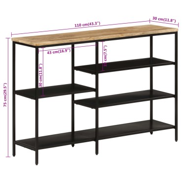 vidaXL Τραπέζι Κονσόλα 110x30x75cm Μασίφ Ακατ. Ξύλο Μάνγκο/Σίδηρο 1 τεμ.