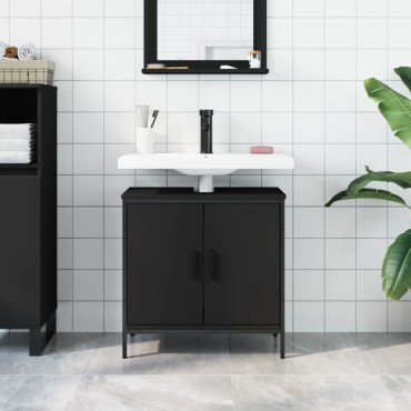 vidaXL Ντουλάπι Νιπτήρα Μπάνιου Μαύρο 60x30x60cm Επεξεργασμένο Ξύλο 1 τεμ.