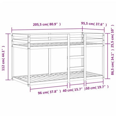 vidaXL Κρεβάτι Κουκέτα Καφέ Κεριού 90x200 εκ. από Μασίφ Ξύλο Πεύκου