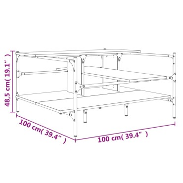 vidaXL Τραπεζάκι Σαλονιού Μαύρο 100x100x48,5cm Επεξεργασμένο Ξύλο 1 τεμ.