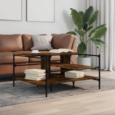 vidaXL Τραπεζάκι Σαλονιού Καπνιστή Δρυς 100x100x48,5cm Επεξεργ. Ξύλο 1 τεμ.