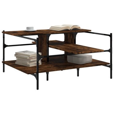 vidaXL Τραπεζάκι Σαλονιού Καπνιστή Δρυς 100x100x48,5cm Επεξεργ. Ξύλο 1 τεμ.