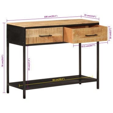 vidaXL Τραπέζι Κονσόλα 100x35x76cm από Μασίφ Ξύλο Μάνγκο/Σίδερο 1 τεμ.