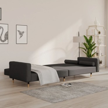 vidaXL Καναπές Κρεβάτι Διθέσιος Σκούρο Γκρι Βελούδινος & 2 Μαξιλάρια 220x84,5x69cm 1 τεμ.