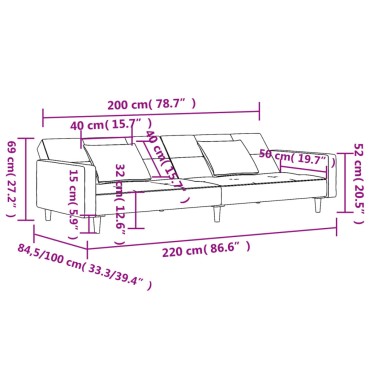 vidaXL Καναπές Κρεβάτι Διθέσιος Ανοιχτό Γκρι Βελούδινος με 2 Μαξιλάρια 220x84,5x69cm 1 τεμ.