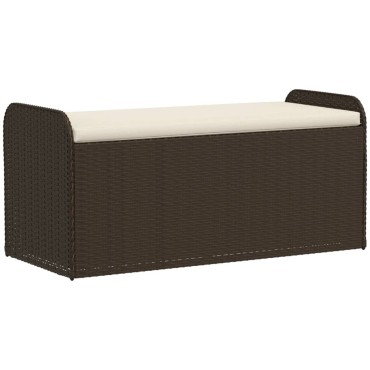 vidaXL Παγκάκι Αποθήκευσης Καφέ 115x51x52cm Συνθετικό Ρατάν Μαξιλάρι 1 τεμ.