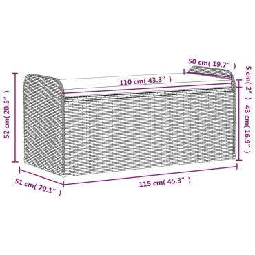 vidaXL Παγκάκι Αποθήκευσης Καφέ 115x51x52cm Συνθετικό Ρατάν Μαξιλάρι 1 τεμ.