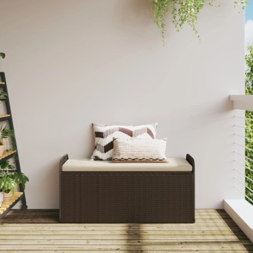 vidaXL Παγκάκι Αποθήκευσης Καφέ 115x51x52cm Συνθετικό Ρατάν Μαξιλάρι 1 τεμ.