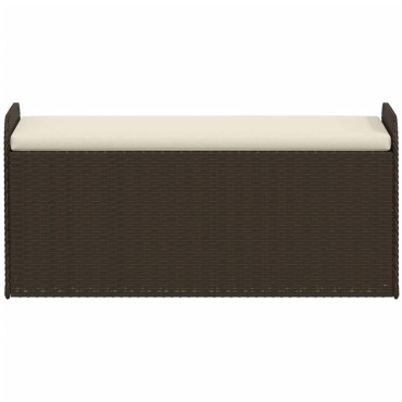 vidaXL Παγκάκι Αποθήκευσης Καφέ 115x51x52cm Συνθετικό Ρατάν Μαξιλάρι 1 τεμ.