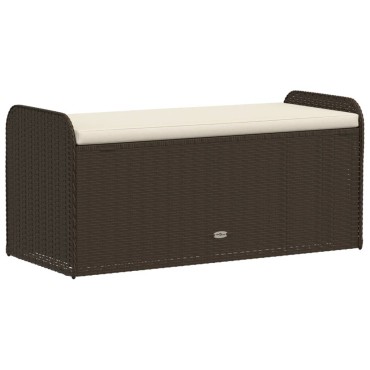 vidaXL Παγκάκι Αποθήκευσης Καφέ 115x51x52cm Συνθετικό Ρατάν Μαξιλάρι 1 τεμ.
