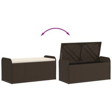 vidaXL Παγκάκι Αποθήκευσης Καφέ 115x51x52cm Συνθετικό Ρατάν Μαξιλάρι 1 τεμ.