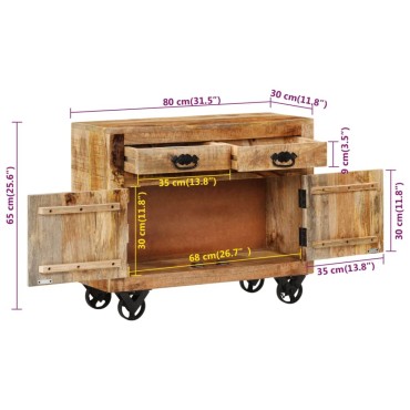 vidaXL Μπουφές 80x30x65cm από Μασίφ Ακατέργαστο Ξύλο Μάνγκο 1 τεμ.