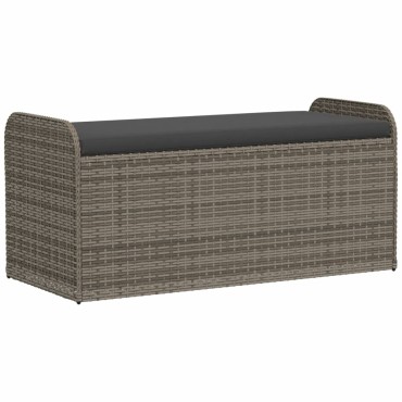 vidaXL Παγκάκι Αποθήκευσης Γκρι 115x51x52cm Συνθετικό Ρατάν Μαξιλάρι 1 τεμ.