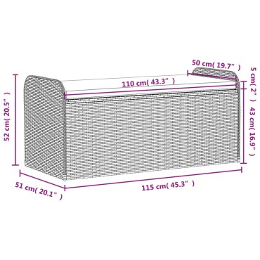 vidaXL Παγκάκι Αποθήκευσης Γκρι 115x51x52cm Συνθετικό Ρατάν Μαξιλάρι 1 τεμ.