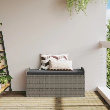 vidaXL Παγκάκι Αποθήκευσης Γκρι 115x51x52cm Συνθετικό Ρατάν Μαξιλάρι 1 τεμ.