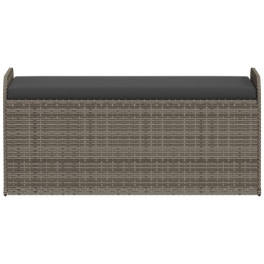 vidaXL Παγκάκι Αποθήκευσης Γκρι 115x51x52cm Συνθετικό Ρατάν Μαξιλάρι 1 τεμ.