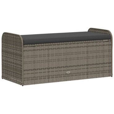 vidaXL Παγκάκι Αποθήκευσης Γκρι 115x51x52cm Συνθετικό Ρατάν Μαξιλάρι 1 τεμ.