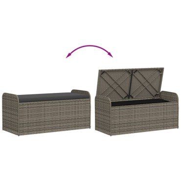 vidaXL Παγκάκι Αποθήκευσης Γκρι 115x51x52cm Συνθετικό Ρατάν Μαξιλάρι 1 τεμ.