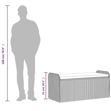 vidaXL Παγκάκι Αποθήκευσης Γκρι 115x51x52cm Συνθετικό Ρατάν Μαξιλάρι 1 τεμ.